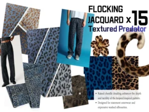 Textured Predator leopard chenille jacquard denim fabric inspired by animal pattern trend for premium denim collections